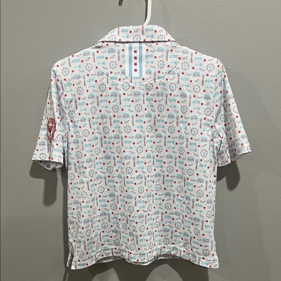 Rhoback Kids Polo Shirt in White and Red Print. Chicago print - Picture 5 of 5